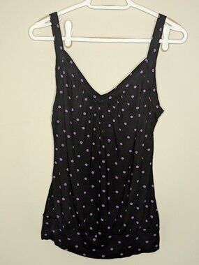 Talula by Aritzia Black / Purple Polka Dot Sweetheart Tank Top Bubble Hem Size M